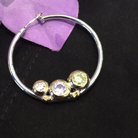 Lavender CZ Hoop Earrings - Picture 2 of 2
